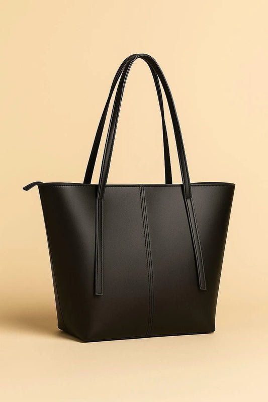 Minimalist Structured Tote Bag Contrast Stitching PU Leather