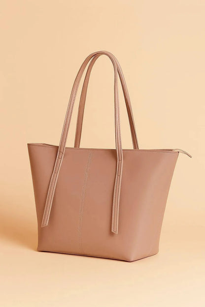 Peach Minimalist Structured Tote Bag Contrast Stitching