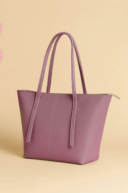 Mauve Minimalist Structured Tote Bag Contrast Stitching