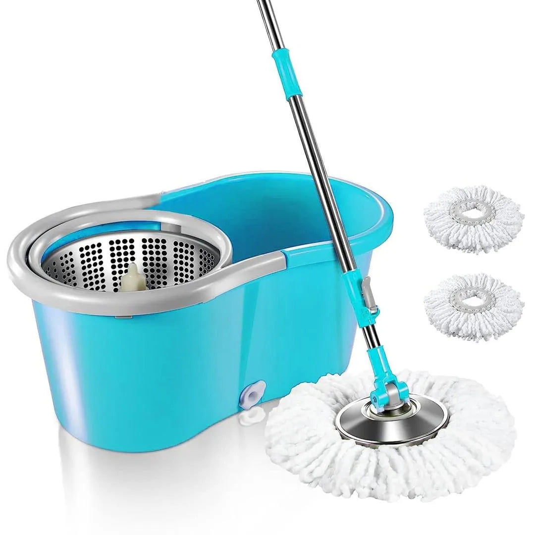 360° Spinning Mop & Bucket Set - Hands-Free Self-Wringing with 3 Microfiber Heads