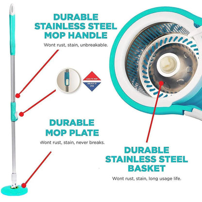 360° Spinning Mop & Bucket Set - Hands-Free Self-Wringing with 3 Microfiber Heads