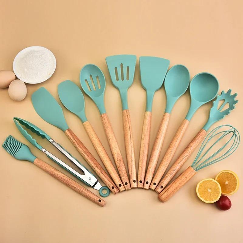 Silicone Kitchen Utensil Set 12-Piece Wooden Handles | Buy Online in Pakistan at MetroCart – Silicone | MetroCart Pakistan
