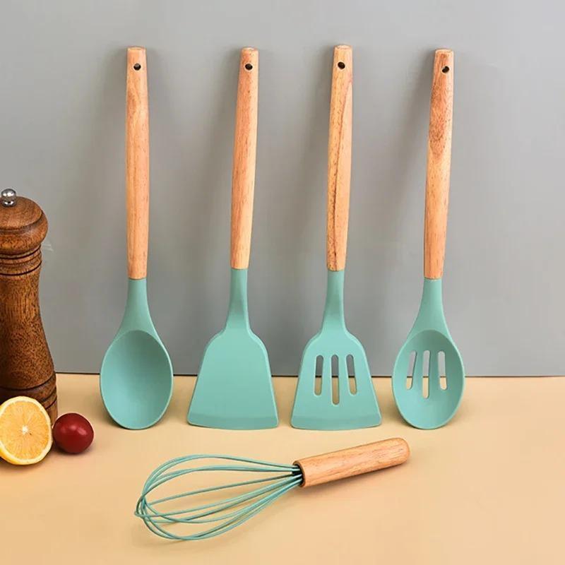 Silicone Kitchen Utensil Set 12-Piece Wooden Handles | Buy Online in Pakistan at MetroCart – Silicone | MetroCart Pakistan