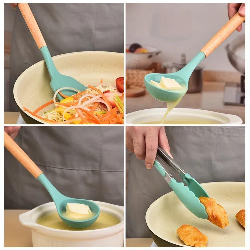 Silicone Kitchen Utensil Set 12-Piece Wooden Handles | Buy Online in Pakistan at MetroCart – Silicone | MetroCart Pakistan