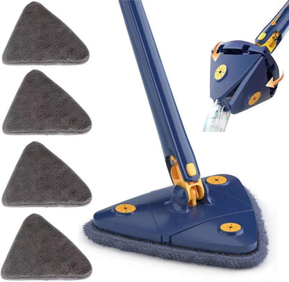 360° Rotating Triangular Mop - Self-Wringing with 3 Microfiber Pads & Stainless Steel Handle