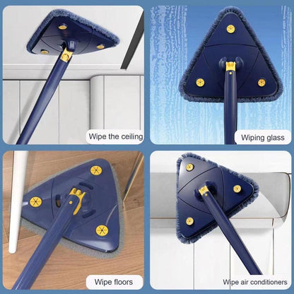 360° Rotating Triangular Mop - Self-Wringing with 3 Microfiber Pads & Stainless Steel Handle