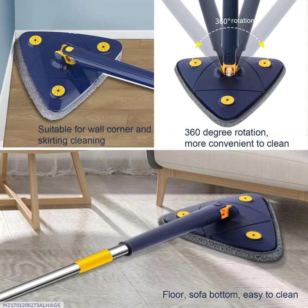 360° Rotating Triangular Mop - Self-Wringing with 3 Microfiber Pads & Stainless Steel Handle