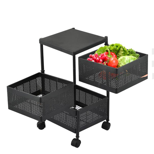 3-Tier Rotatable Fruit Basket Iron Rolling Cart | Buy Online in Pakistan at MetroCart – 3-Tier | MetroCart Pakistan