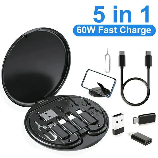 5-in-1 60W Fast Charging Cable Set - All-in-One Multi-Device Storage Case