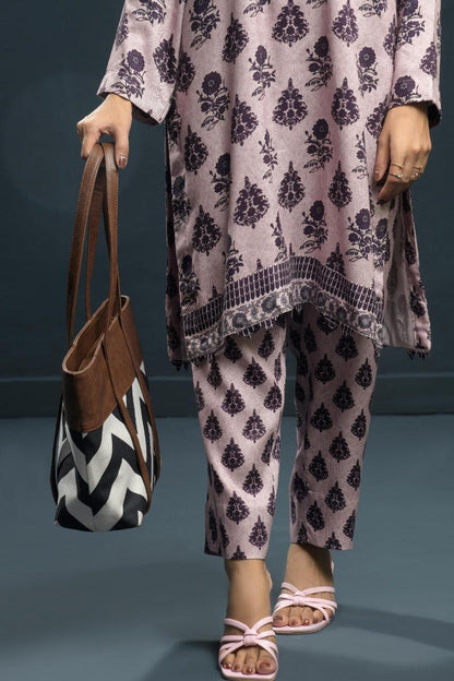 Chevron Print Tote Bag Brown PU Leather Trim Navy White