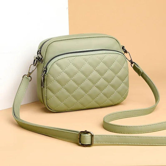 Quilted Diamond Stitch Crossbody Bag Sage Green PU