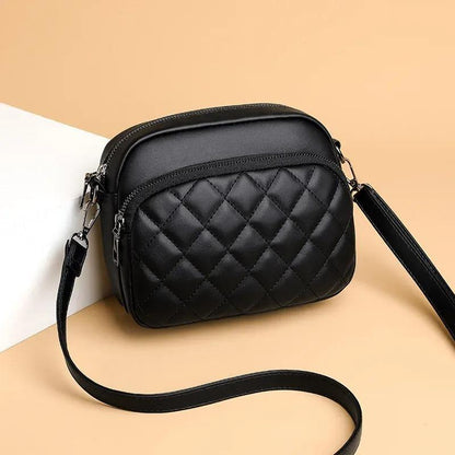 Black Diamond Quilted Camera Bag Crossbody PU Leather