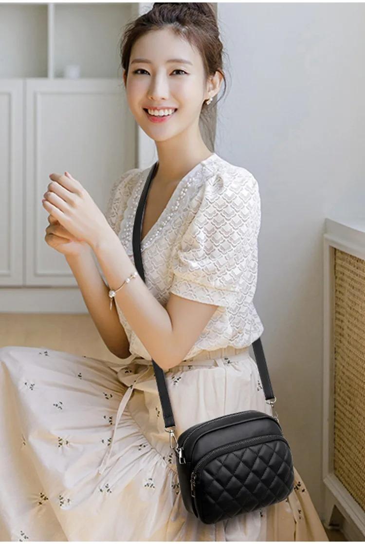 Black Diamond Quilted Camera Bag Crossbody PU Leather