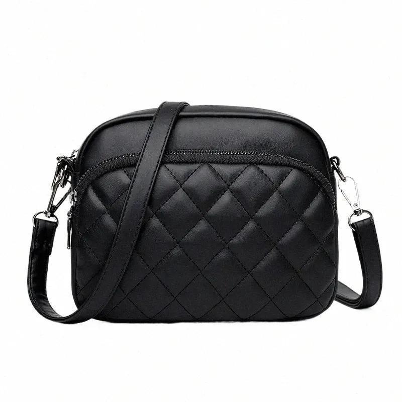 Black Diamond Quilted Camera Bag Crossbody PU Leather