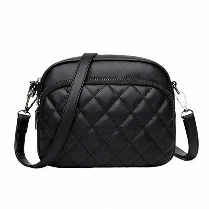 Black Diamond Quilted Camera Bag Crossbody PU Leather