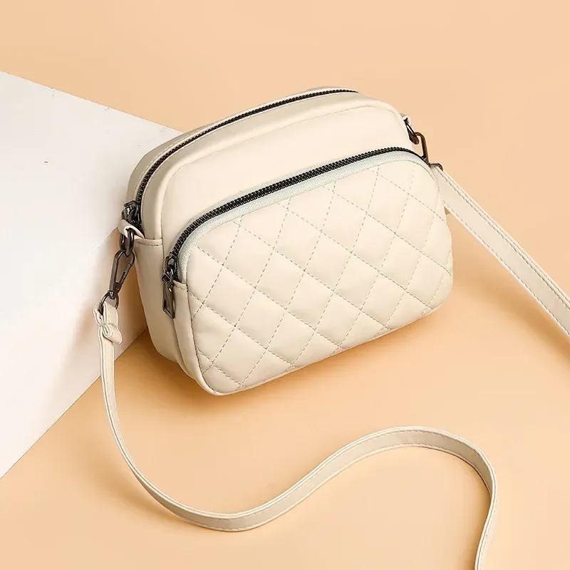 Quilted Diamond Stitch Crossbody Bag Off White PU