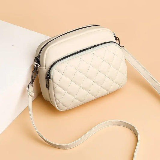 Quilted Diamond Stitch Crossbody Bag Off White PU