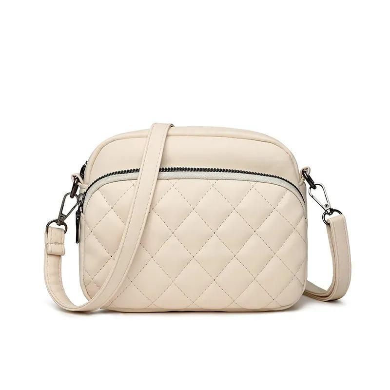Quilted Diamond Stitch Crossbody Bag Off White PU