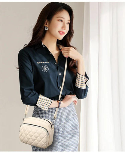 Quilted Diamond Stitch Crossbody Bag Off White PU