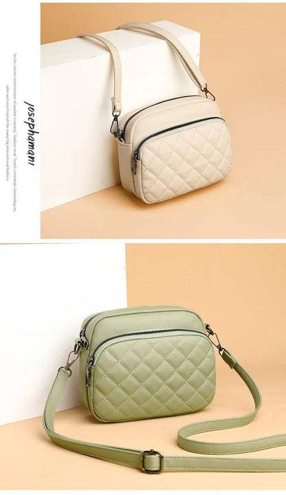 Quilted Diamond Stitch Crossbody Bag Off White PU
