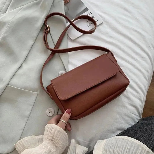 Minimalist Flap Crossbody Bag Magnetic Closure Brown