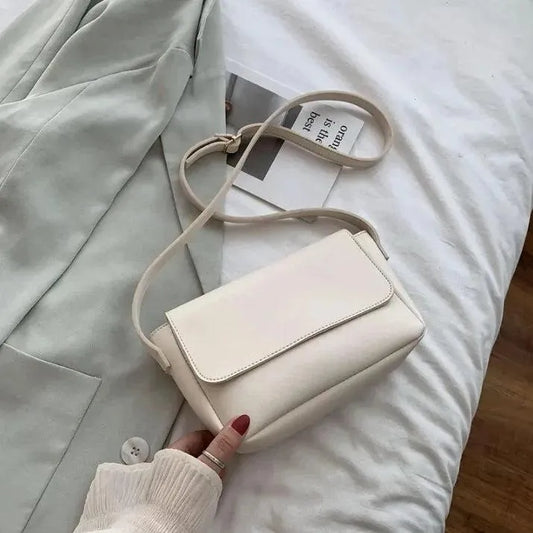 Minimalist Flap Crossbody Bag Magnetic Closure White