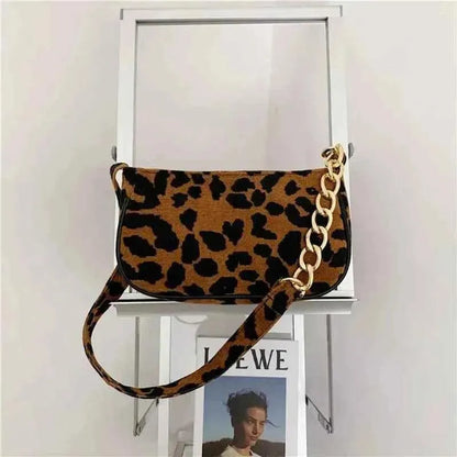Leopard Print Hobo Bag Gold Chain Strap PU Leather