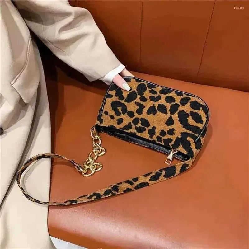 Leopard Print Hobo Bag Gold Chain Strap PU Leather