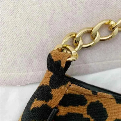 Leopard Print Hobo Bag Gold Chain Strap PU Leather