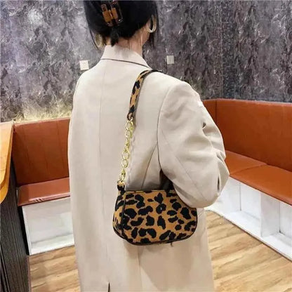 Leopard Print Hobo Bag Gold Chain Strap PU Leather