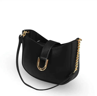 Black Hobo Bag Gold U-Hardware Chain Strap PU Leather