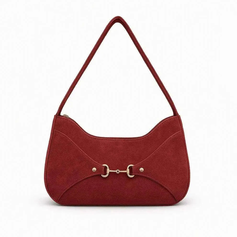 Girl's Maroon Hobo Bag Gold Hardware PU Leather Shoulder Bag
