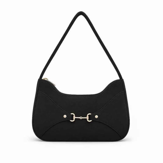 Girl's Black Hobo Bag Silver Hardware PU Leather Shoulder Bag