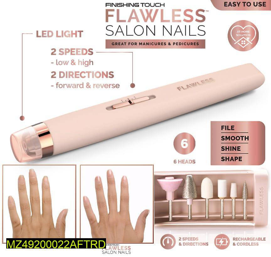 Rechargeable Nails Buff Kit - Flawless Salon Manicure & Pedicure Tool with 6 Heads