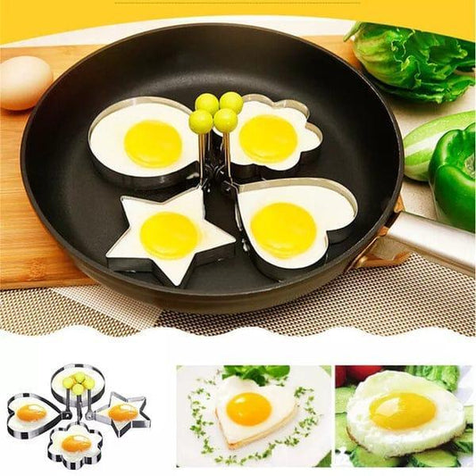 Stainless Steel Egg & Pancake Molds - 4-Piece Fun Shapes Set (Heart, Star, Flower, Round)