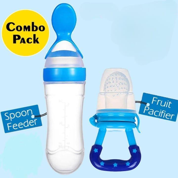 Silicone Baby Feeding Spoon & Fruit Pacifier Combo Set - 2-in-1 Squeeze Bottle Feeder