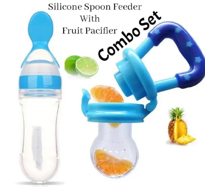 Silicone Baby Feeding Spoon & Fruit Pacifier Combo Set - 2-in-1 Squeeze Bottle Feeder
