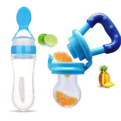Silicone Baby Feeding Spoon & Fruit Pacifier Combo Set - 2-in-1 Squeeze Bottle Feeder