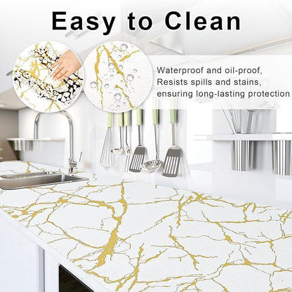 Wall Marble Sheet White Golden Waterproof 200x60cm 5 Pcs