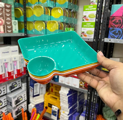 French-Fries & Dumpling Serving Plates Set - 4-Piece with Built-in Sauce Dish