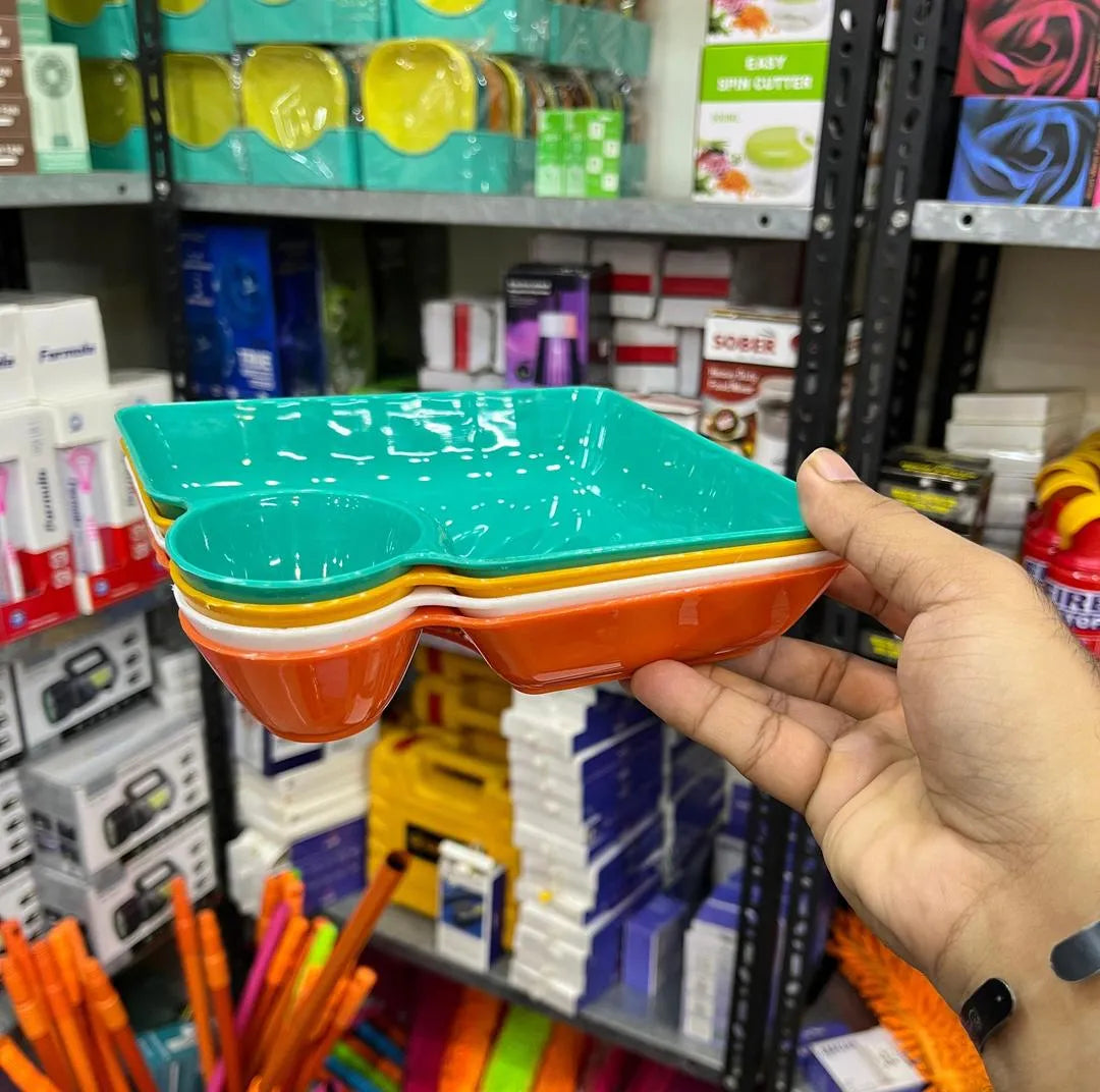 French-Fries & Dumpling Serving Plates Set - 4-Piece with Built-in Sauce Dish