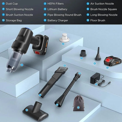 Rechargeable Cordless Handheld Vacuum 12 Attachments