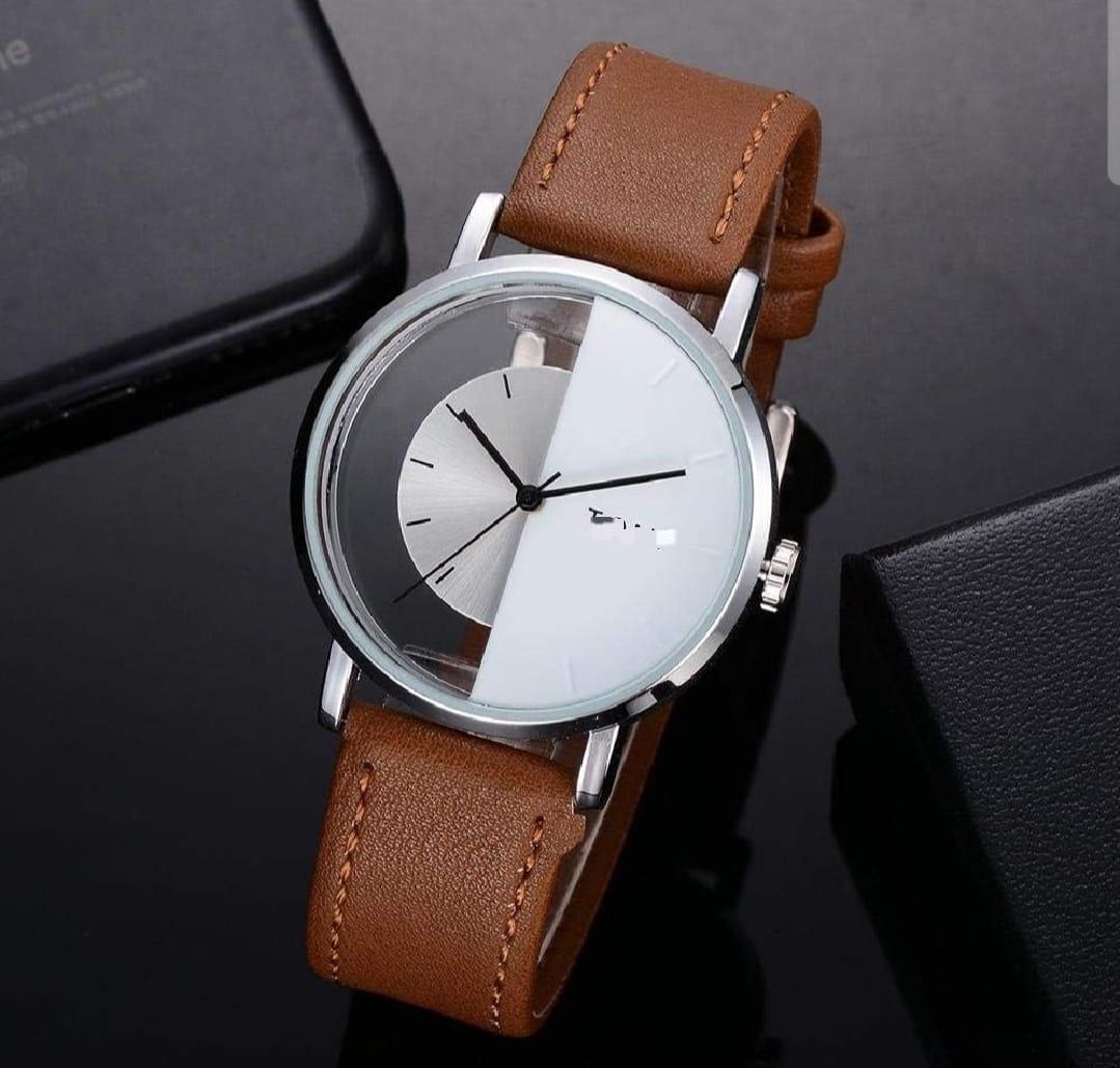 Men's Luxury Quartz Watch Minimalist Half-Dial Leather Strap