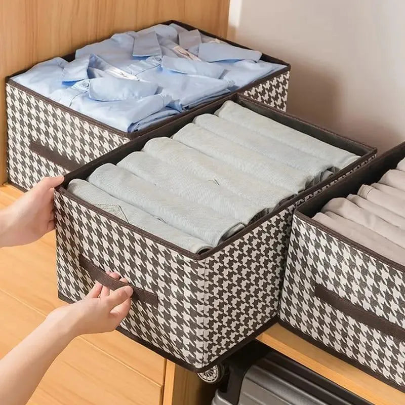 Foldable Storage Box with Lid Houndstooth Pattern Organizer