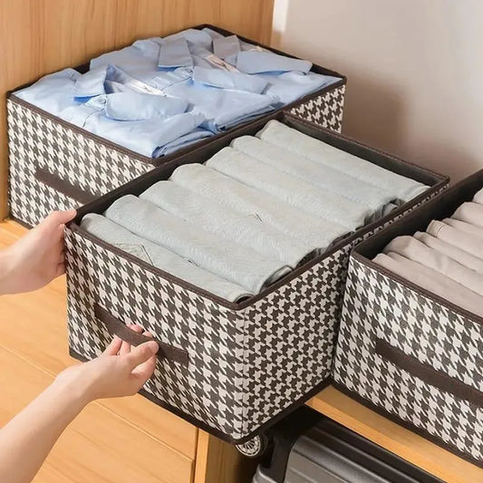 Foldable Storage Box with Lid Houndstooth Pattern Organizer