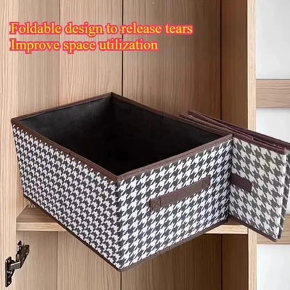 Foldable Storage Box with Lid Houndstooth Pattern Organizer
