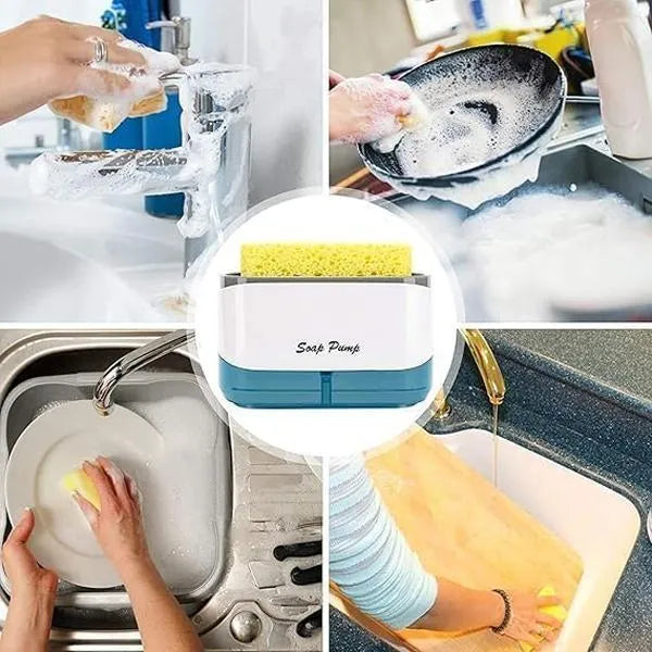 Kitchen Soap Dispenser with Sponge Holder - 2-in-1 Countertop Organizer, 370ml