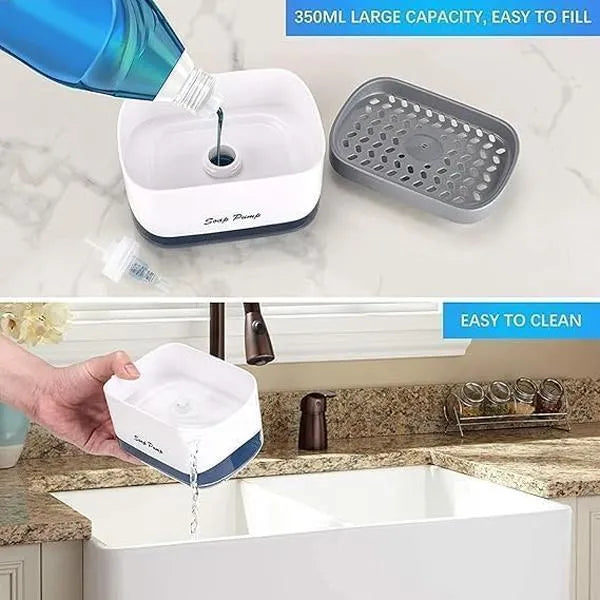 Kitchen Soap Dispenser with Sponge Holder - 2-in-1 Countertop Organizer, 370ml