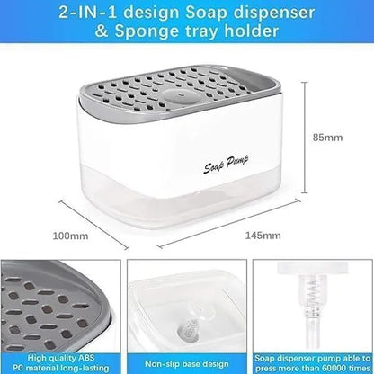 Kitchen Soap Dispenser with Sponge Holder - 2-in-1 Countertop Organizer, 370ml