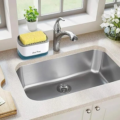 Kitchen Soap Dispenser with Sponge Holder - 2-in-1 Countertop Organizer, 370ml